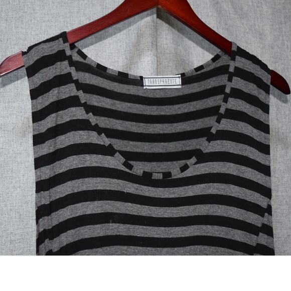 Transparente Black Gray Stripe Asymmetrical Hem Tank Tunic Size M - Picture 2 of 3